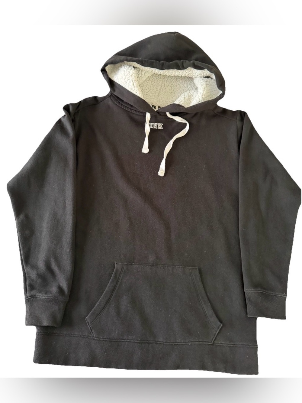 Victoria's Secret Black Hoodie with White Sherpa Lining in Hood